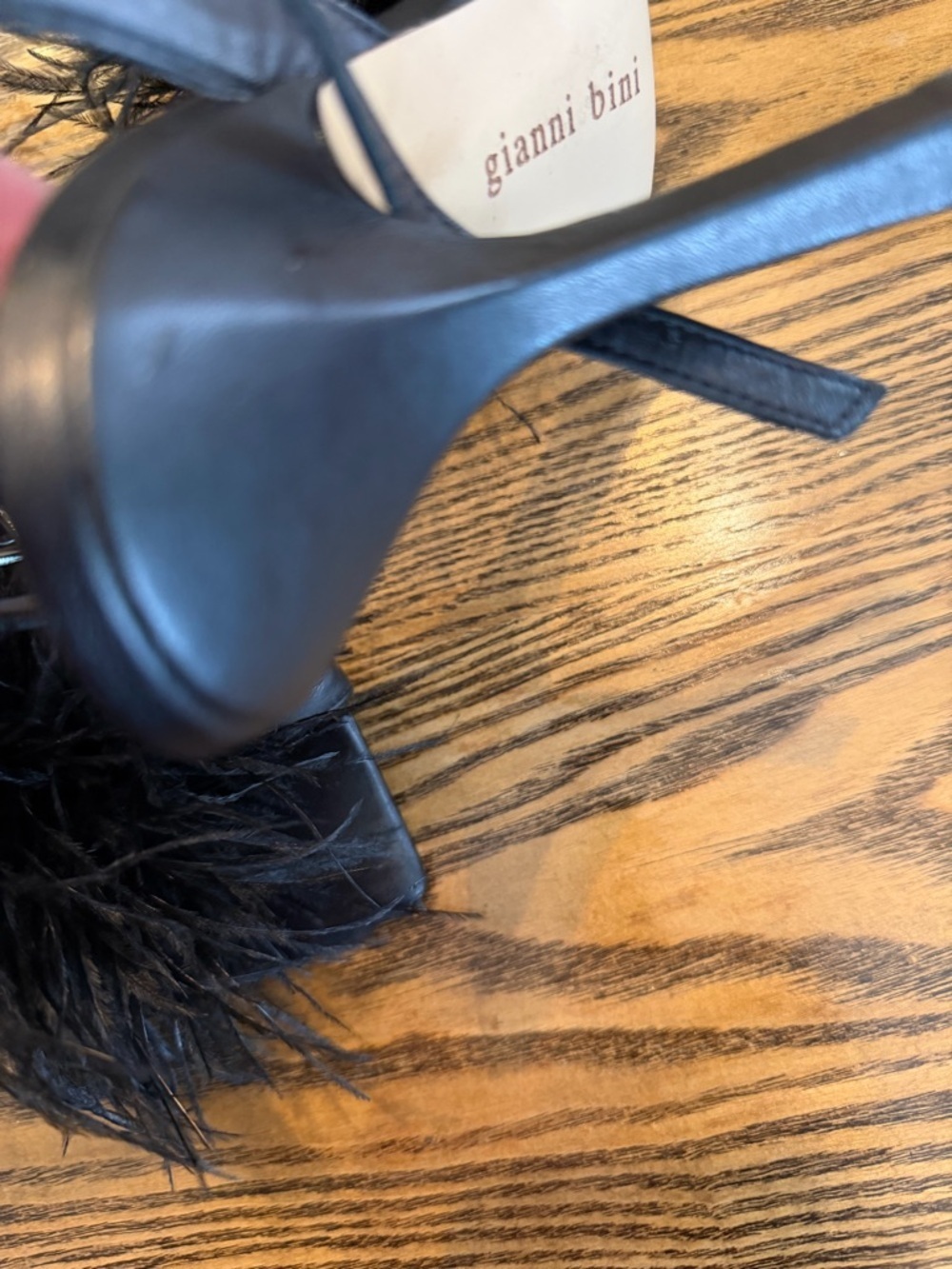 Gianni Bini Black Feather Pom Slingback Heels - Picture 5 of 6
